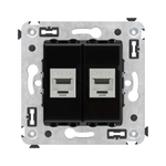 Компьютерная розетка RJ-45 без шторки в стену, кат.5e двойная экранированная, "Avanti", "Черный квадрат"