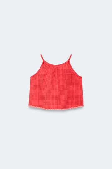 ZARA ТОП С ГРЕБЕШКОМ В КЛЕТОЧКУ - LIMITED EDITION, КРАСНЫЙ/ОРАНЖЕВЫЙ