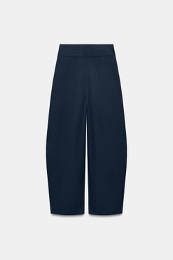 ZARA БРЮКИ BALLOON С ЗАЩИПАМИ, МОРСКОЙ ТЕМНО-СИНИЙ
