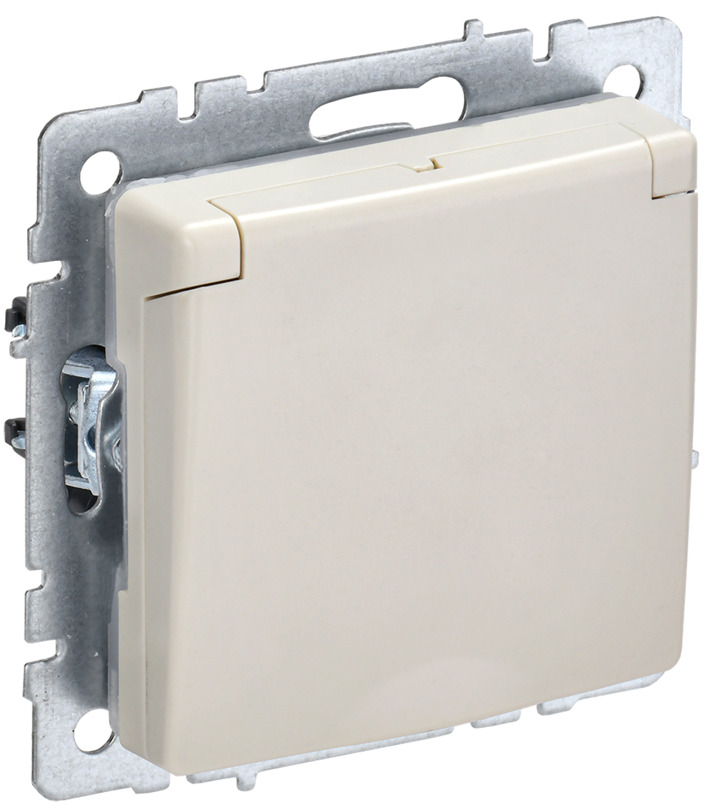 BRITE Розетка 1-местная с заземлением с защитными шторками и крышкой 16А IP20 РСбш10-3-БрКр бежевый IEK