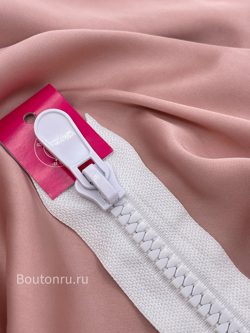 Молния тракторная белая с массивным овальным бегунком