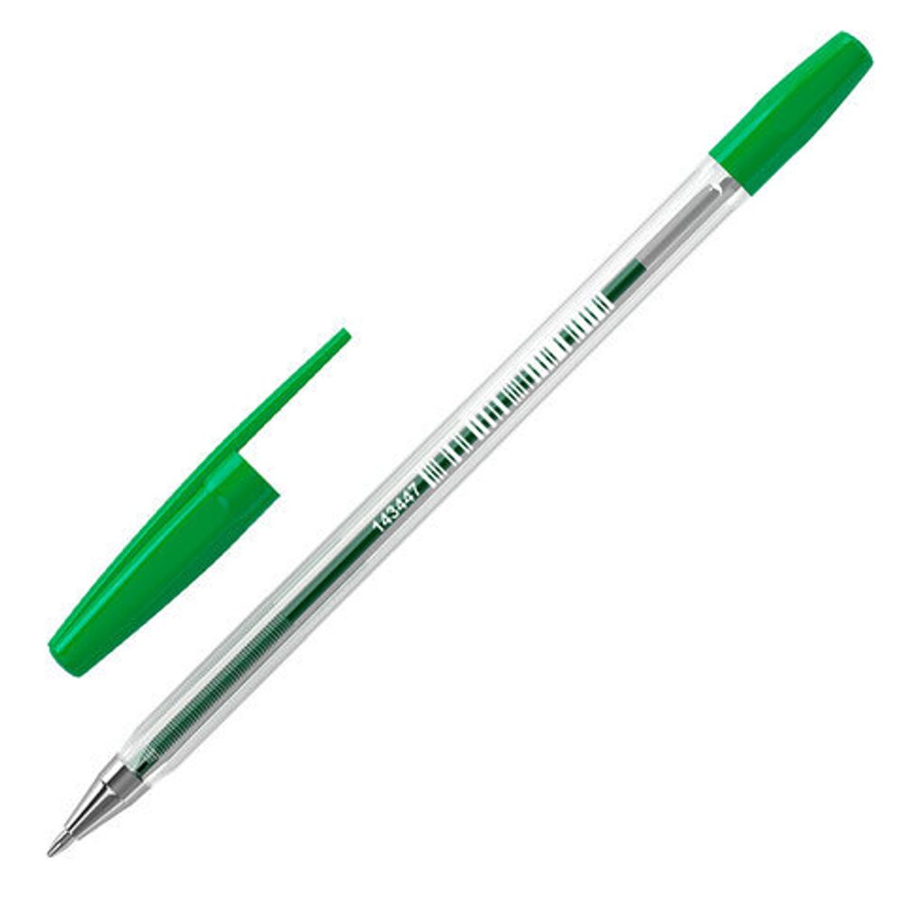 Ручка шариковая BRAUBERG "M-500 CLASSIC", 1шт, ЗЕЛЕНАЯ, корпус прозрачный, узел 0,7 мм, линия письма 0,35 мм, 143447