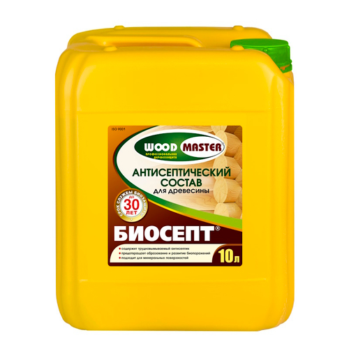 Пропитка по дереву WOODMASTER Биосепт бесцв. 10л (Рогнеда) НЕМОРОЗ. от 0 С (в  т.ч. д/ минер.поверх)