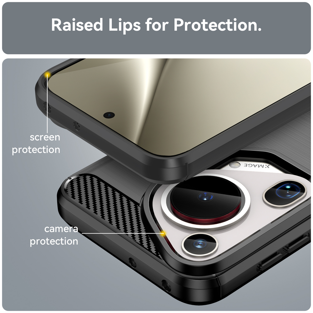 Чехол с дизайном в стиле карбон на Huawei Pura 70 Ultra, мягкий отклик кнопок, серия Carbon от Caseport