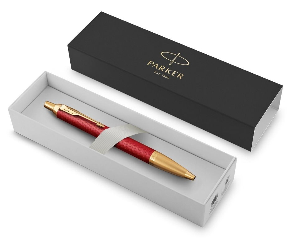 Подарочный набор: Шариковая ручка Parker IM Premium K318 Red GT, цвет чернил синий и красный недатированный ежедневник с золотым срезом