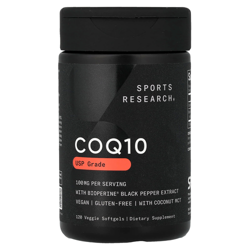 Sports Research, коэнзим Q10 класса USP с BioPerine, 120 растительных капсул