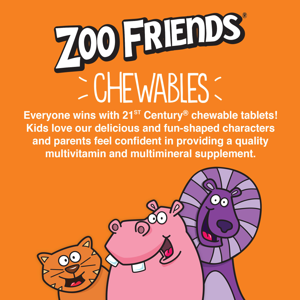 21st Century, Zoo Friends® с витамином C, натуральный апельсиновый вкус, 60 жевательных таблеток