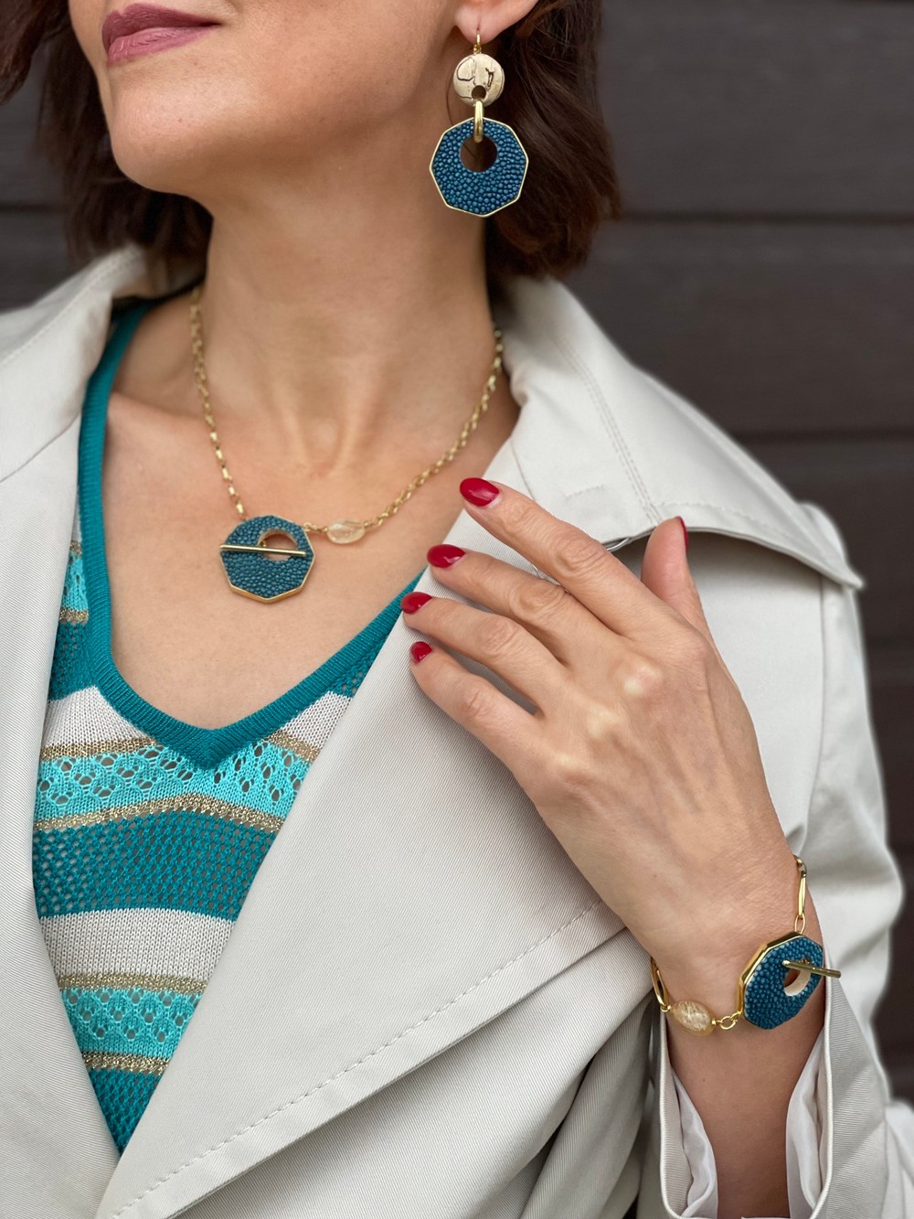 Колье Nature Bijoux, Oxford, с тамариндовым деревом, кожей ската и цитрином,