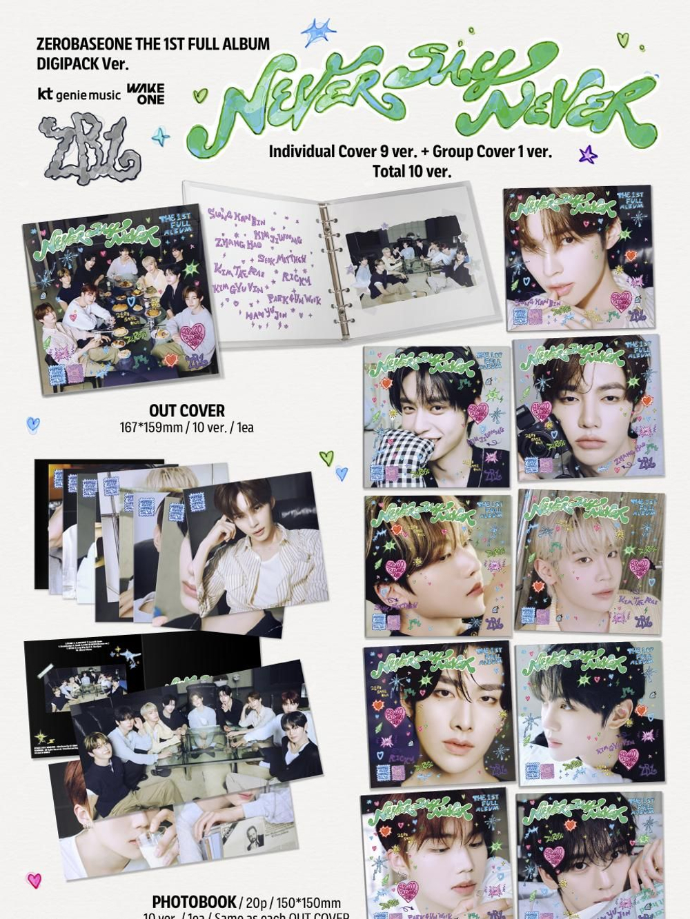 Альбом ZEROBASEONE - NEVER SAY NEVER 1st Album DIGIPACK 10 Version SET