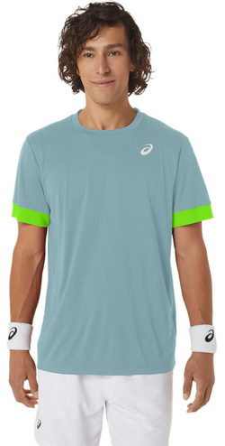 Мужская теннисная футболка Asics Court Short Sleeve Top - бирюзовый оттенок/электрический лайм