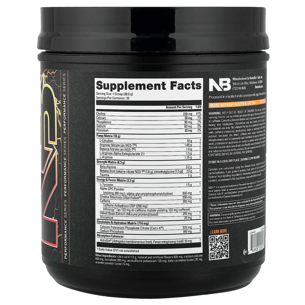 NutraBio, PRE-Workout, апельсин и манго, 612 г (1,34 фунта)
