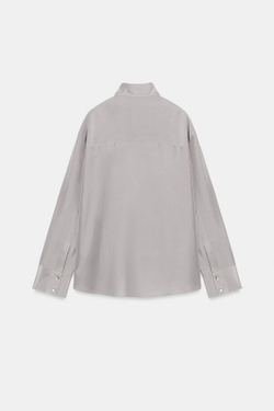 ZARA РУБАШКА С ЗАПАХОМ ИЗ 100% ШЕЛКА — ZW COLLECTION, СЕРЫЙ