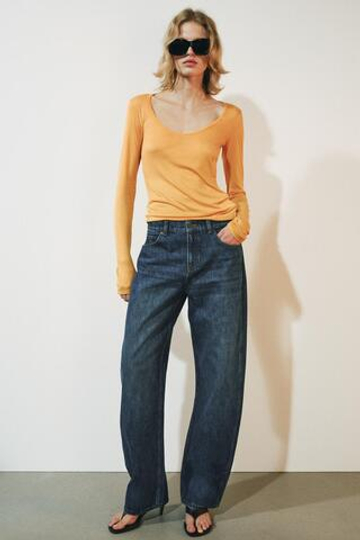 ZARA ДЖИНСЫ CURVED STRAIGHT СО СРЕДНЕЙ ПОСАДКОЙ — ZW COLLECTION, СИНИЙ