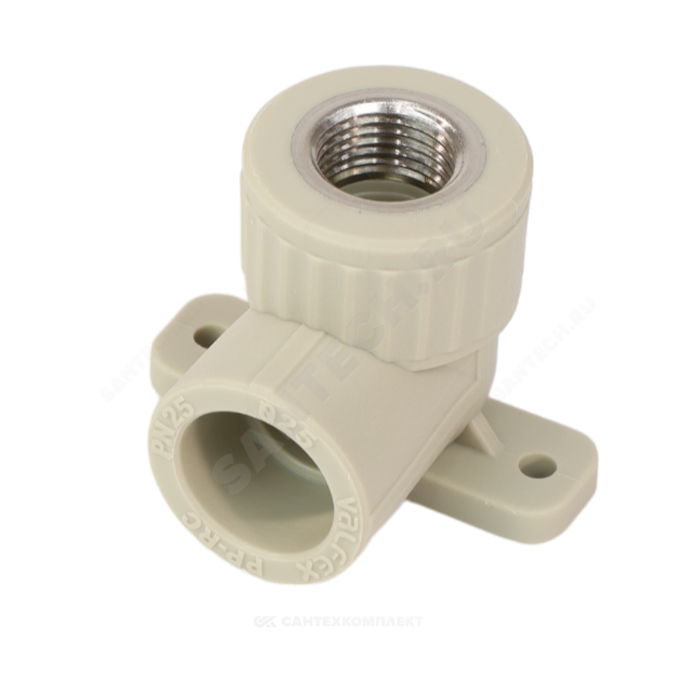 Угольник PP-R комбинированный серый Дн 20х1/2" ВР с креплением VALFEX 10120020Г