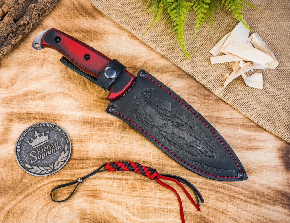 🏆Туристический нож Shark Convex AUS-8 (Cryo) Black-Red G10