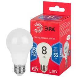 Лампа светодиодная ЭРА RED LINE LED A55-8W-865-E27 R 8Вт груша холодный дневной свет Е27 | Лампы cветодиодные Груша (A)