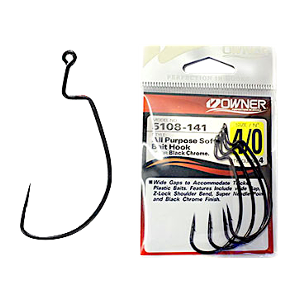 Крючок Офсетный Owner 5108-131 № 3/0 Black Chr. 4шт All Purpose Softbait Hook