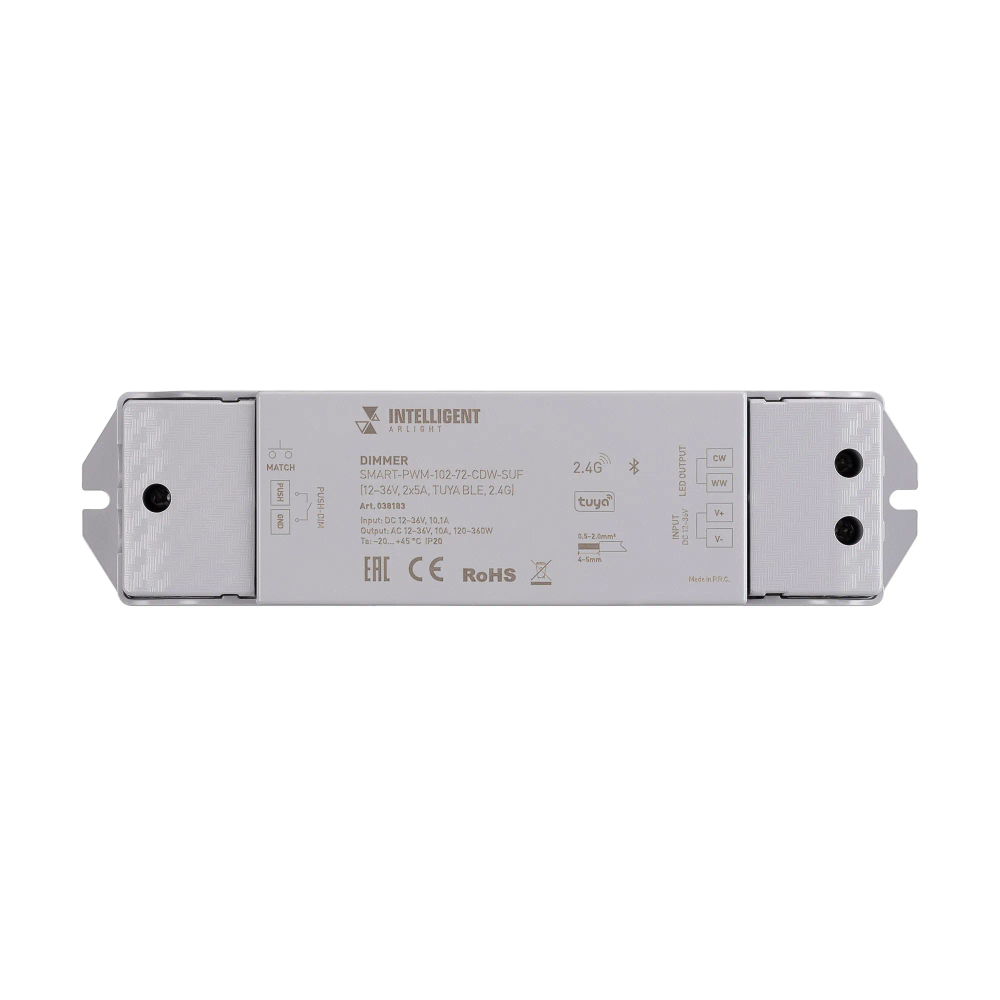 INTELLIGENT ARLIGHT Диммер SMART-PWM-102-72-CDW-SUF (12-36V, 2x5A, TUYA BLE, 2.4G) (IARL, IP20 Пластик, 5 лет) 038183