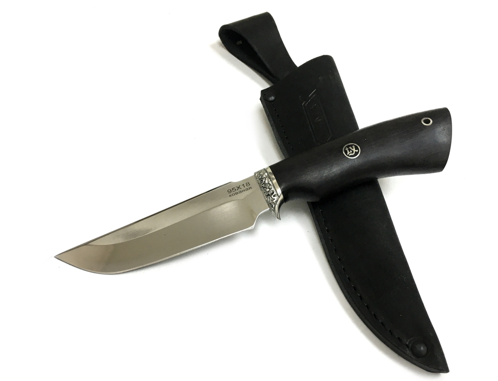 Нож Турист-2, 95Х18, чёрный граб, мельхиор, Lemax