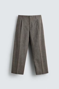 ZARA БРЮКИ RELAXED FIT В КЛЕТКУ, БЕЖЕВЫЙ
