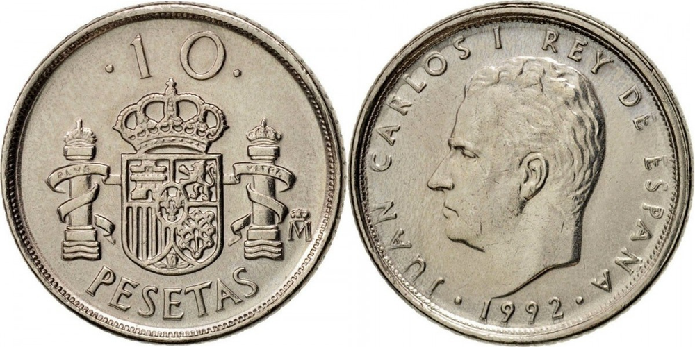 Испания 10 песет, 1992 Король Хуан Карлос I XF