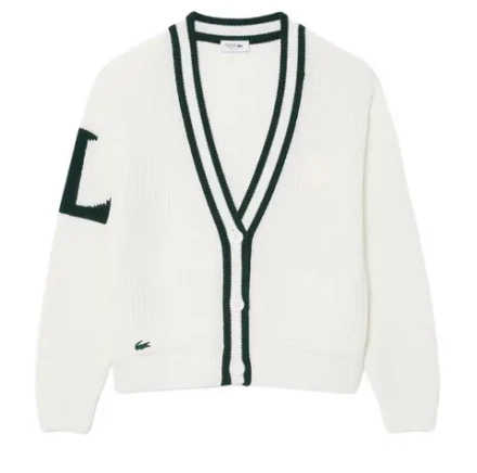 Женская теннисная куртка Lacoste Badge Accent Wool Blend Golf Cardigan - white/green