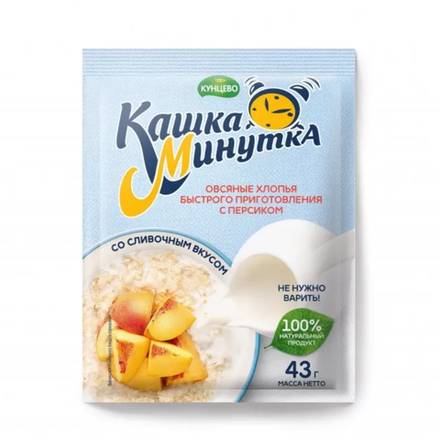 Кашка Минутка Кунцево Овсяные хлопья с персиком и сливками 43 гр