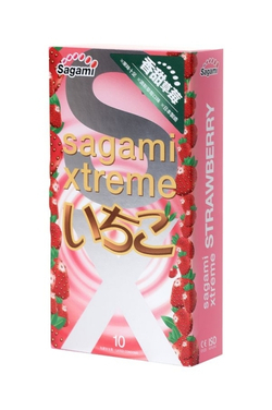 SAGAMI Xtreme Strawberry 0,04 мм - Презервативы с ароматом клубники, латекс 10шт