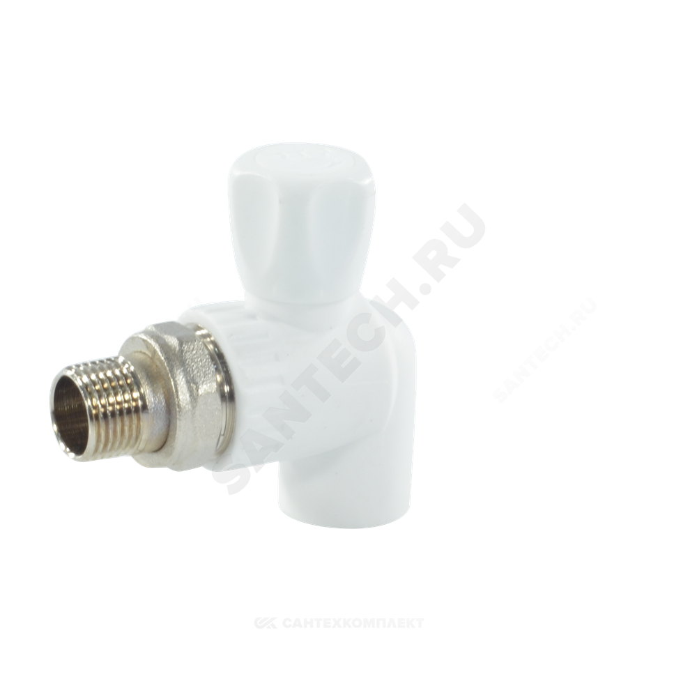 Кран шаровой PP-R белый Дн 25х3/4" НР угловой для радиатора RTP (РосТурПласт) 27860