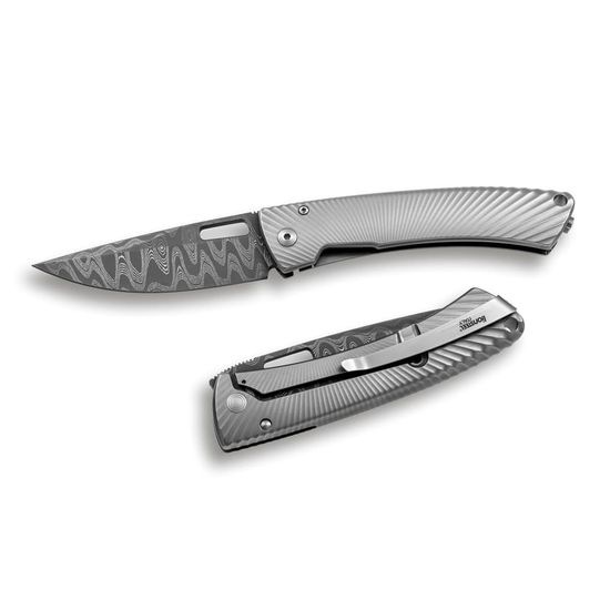 Складной нож Lion Steel "TISPINE" L/TS-1DF GM c клинком из стали Damasteel, рукоять титан