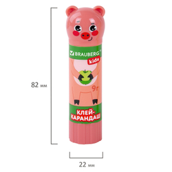 Клей-карандаш "Зверята: кошка, мышка, хрюшка", 9 г, фигурный колпачок, BRAUBERG KIDS, 271138