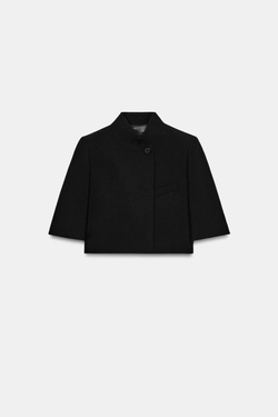 ZARA УКОРОЧЕННЫЙ БЛЕЙЗЕР С КОРОТКИМИ РУКАВАМИ — ZW COLLECTION, ЧЕРНЫЙ