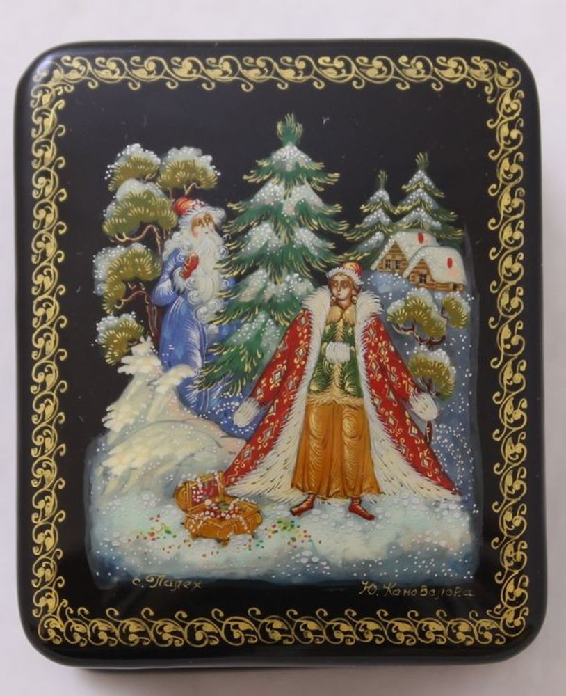 Шкатулка Палех  под ручку "Тройка. Зимние гуляния" Худ. Быкова 20×6см