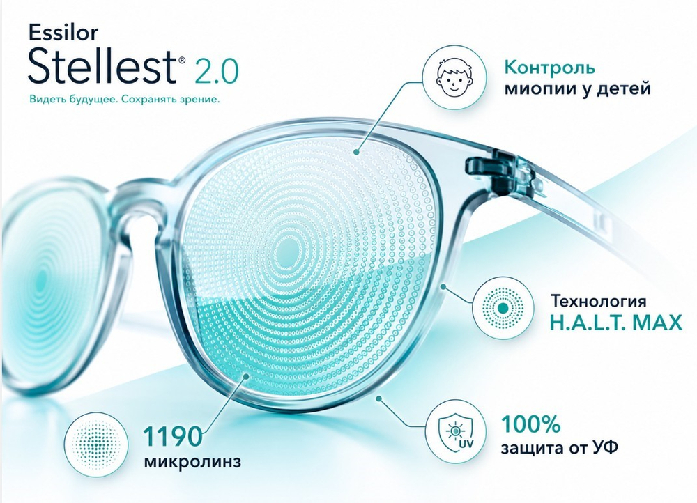 Линза для очков для контроля миопии Essilor 1.59 AS Stellest 2.0 Airwear Crizal Sun XProtect