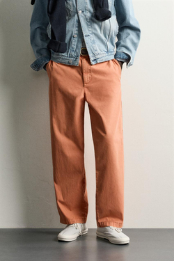 ZARA ВАРЕНЫЕ БРЮКИ ЧИНОС STRAIGHT FIT, ОРАНЖЕВЫЙ