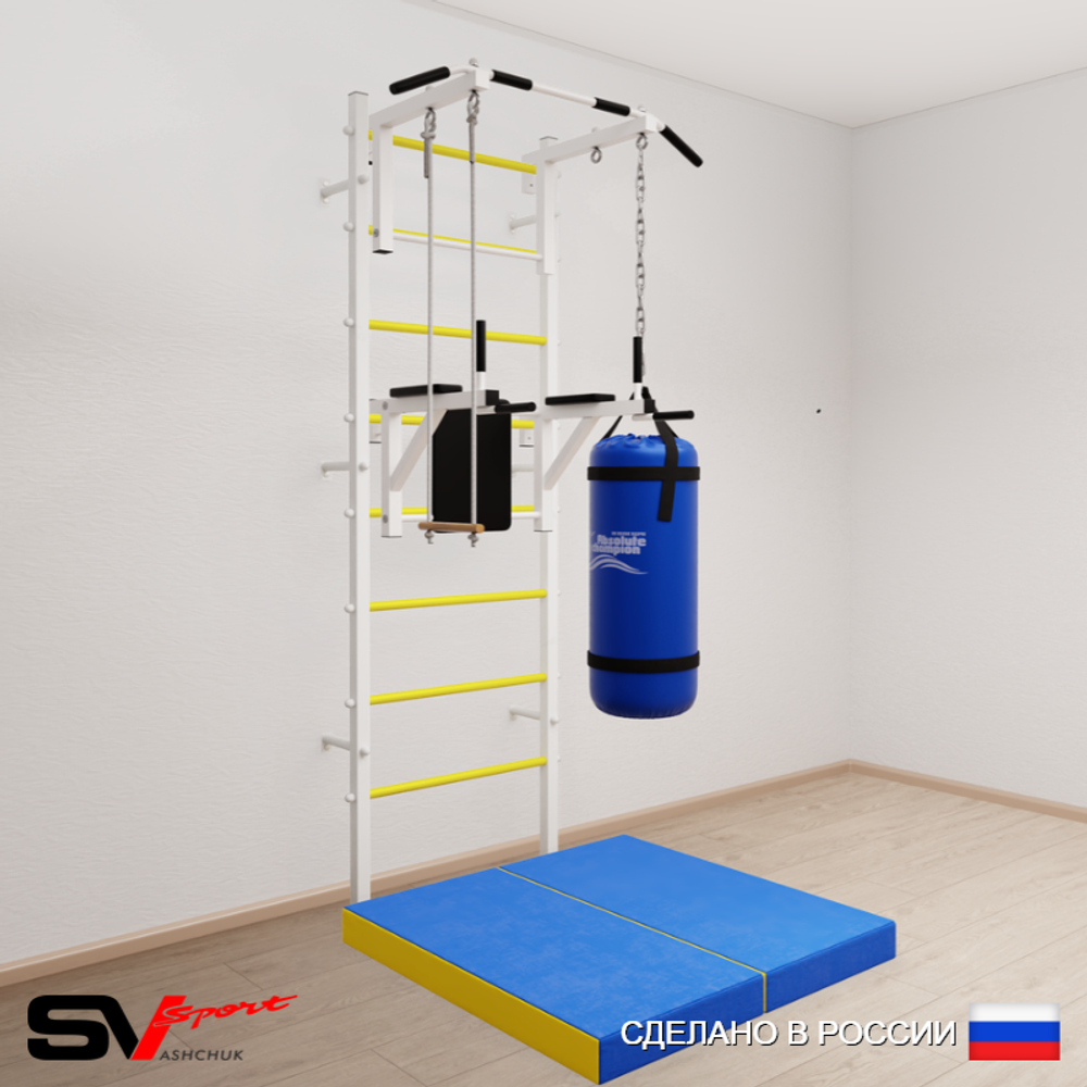 Шведская стенка Sv Sport 5737 (Турник стандарт/Брусья/Трапеция/Цепь/Мешок 30кг/Мат 1м)