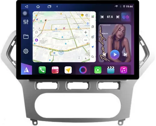 Магнитола для Ford Mondeo 4 2007-2010 (рамка серебро) - FarCar S500+TS105 монитор 13" 2K QLED на Android 14, Быстрая, CarPlay, 4G SIM-слот