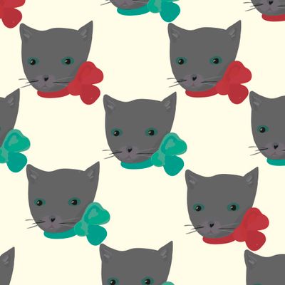 Новогодние коты в бантах. Наивный празничный принт