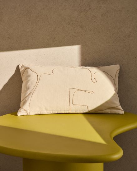 Чехол для подушки Dibel из хлопка цвета экрю с бежевой вышивкой, 30 x 50 см