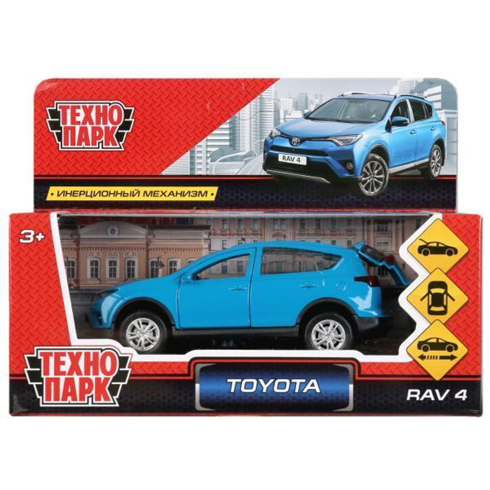 Модель ин. мет. "Toyota RAV4" 12см, двери, багажн.синий, коробка RAV4-BU (Технопарк)