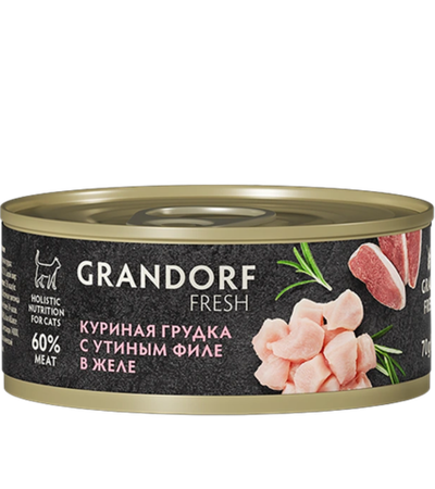 Grandorf Fresh консервы для кошек Куриная грудка с утиным филе в желе 70гр.
