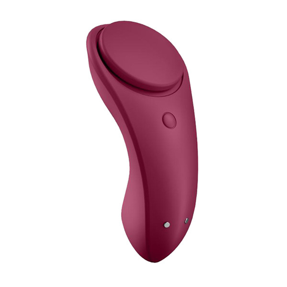 Бордовый бесшумный вибромассажер 8,6см в трусики Satisfyer Sexy Secret