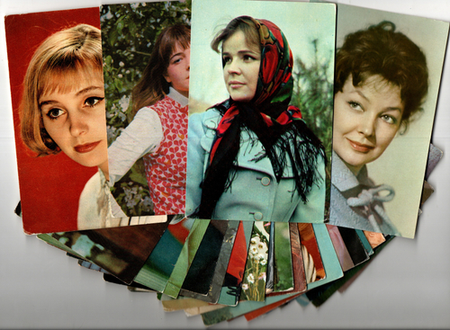 №130 Открытки Артисты и актёры СССР 1970–1980-е г. 25 штук. Цветные, чистые, без повторов