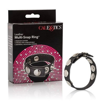 Эрекционное кольцо-утяжка многофункциональное Leather Multi-Snap Ring (Цвет: черный с серебряным)