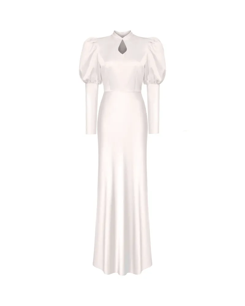 Джианнетта макси (Giannetta maxi), платье макси из молочного атласа с длинным рукавом