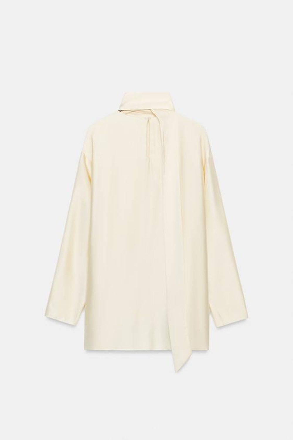 ZARA АТЛАСНАЯ РУБАШКА С ЗАВЯЗКАМИ — ZW COLLECTION, ЦВЕТ СЛОНОВОЙ КОСТИ