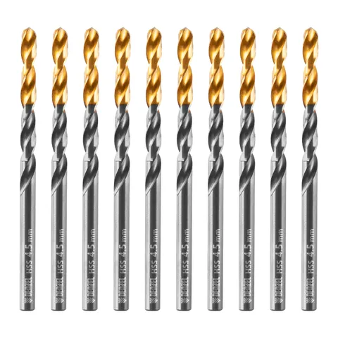 Сверло по металлу, 4,5 мм, HSS-Tin, Golden Tip, 10 шт. Denzel