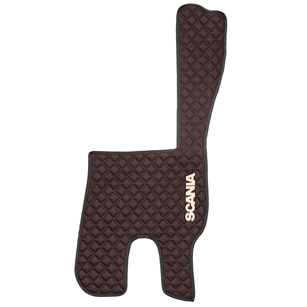 Ковры SCANIA 5 серии R (механика) (экокожа, коричневый, черный кант, бежевая вышивка)
