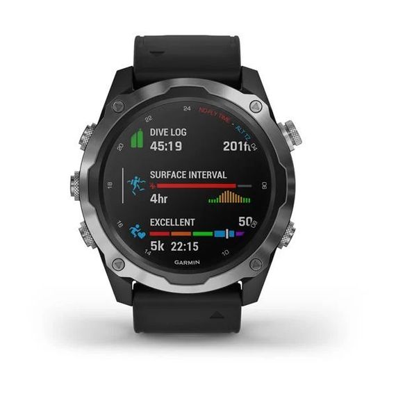 Умные часы - дайвинг компьютер Garmin Descent Mk2 серые с черным силиконовым ремешком