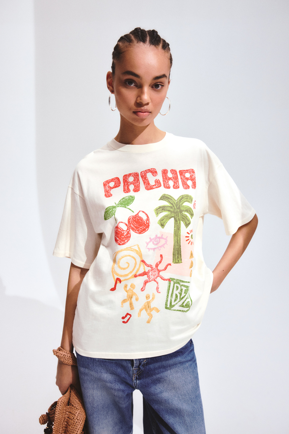 Футболка оверсайз с принтом — Кремовый/Pacha - H&M